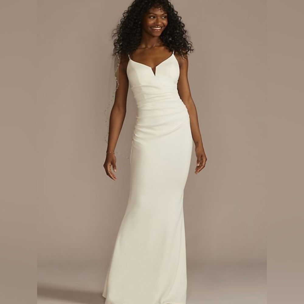 David’s bridal ruched V-neck sheath wedding dress